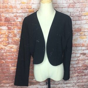 Vintage 90s CJ Rag Solid Black Floral Embroidered Cropped Blazer Jacket